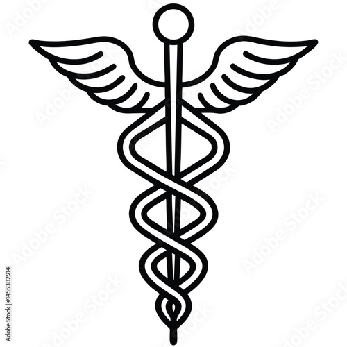 Caduceus Medical Symbol vector Silhouette illustration Digital twin style caduceus with double lines