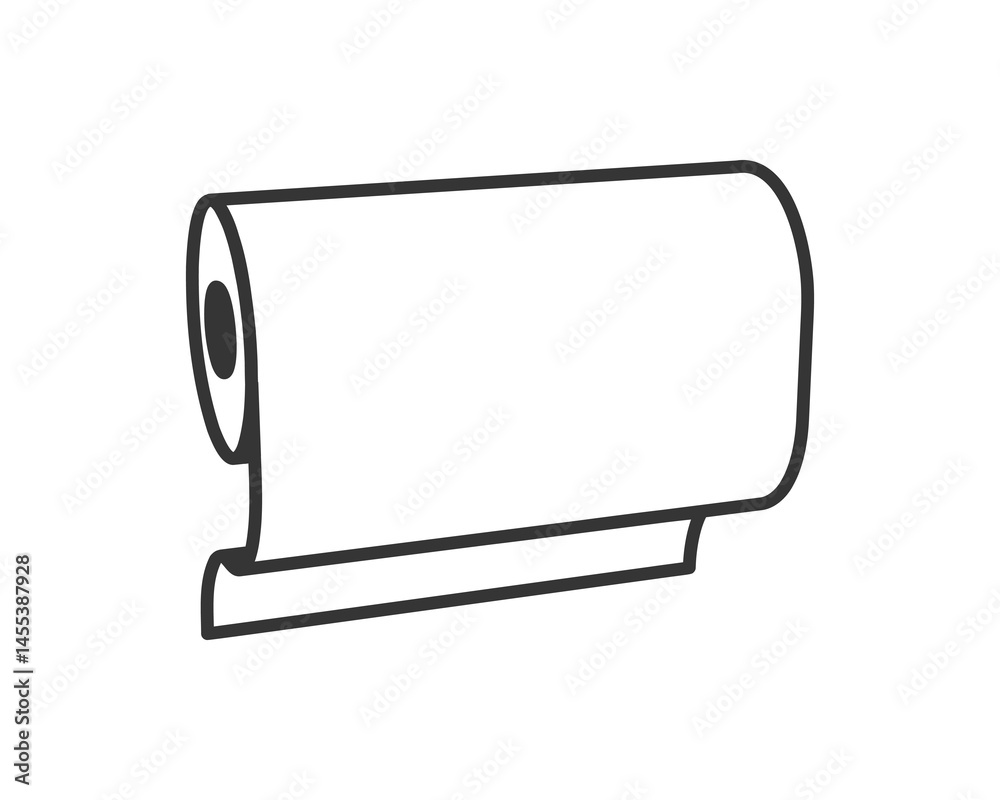 Fototapeta premium Simple line art illustration of a roll of paper on a holder. Perfect for websites, apps, or presentations needing a clean, minimalist design. Represents organization, efficiency, and readiness.