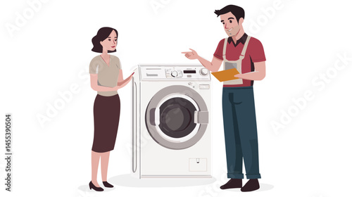 young woman with a washing machine