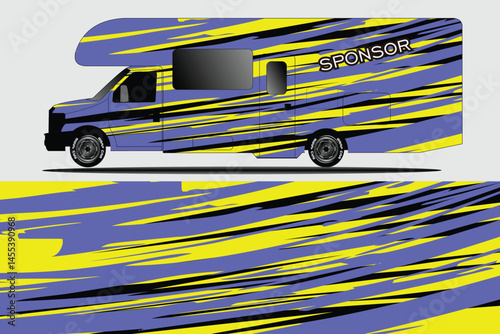 Colorful RV Design with Bold Stripes and Graphics
