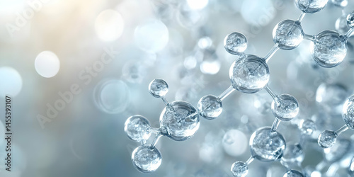 Close-up view of intricate molecular structures and water droplets shimmering under light, showcasing the beauty of atomic connections and chemistry.