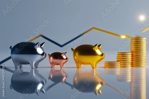 Piggy Banks on Coin Stacks—A Powerful Symbol of Financial Growth, Investment Strategy, and Economic Progress, 