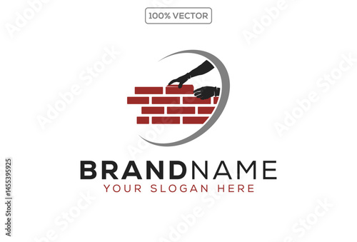 Masonry tool with brick layered construction house logo symbol vector graphic illustration