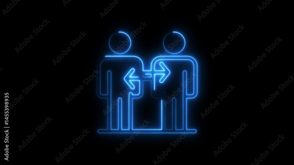 Neon style animation illustrating communication and idea exchange between two individuals Neon style animation illustrating communication and idea exchange between two individuals