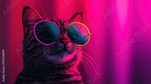Cool Cat in Neon Sunglasses Trendy Pet Portrait