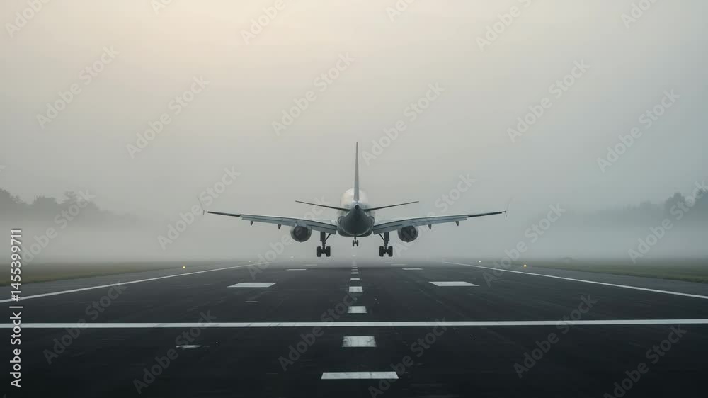 commercial jet, Big commercial plane serving domestic flight as seen from above. High quality 4k footage, rear view, Huge aircraft landing on a runway with a cityscape behind.approaching touchdown, 