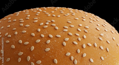 Closeup detailed image of a sesame seed bun bread eat food meal menu diet seeds wheat grain brown