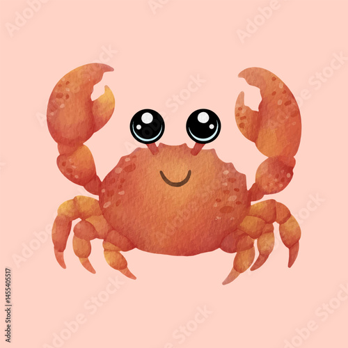 Watercolor crab Illustration set of Cute Sea Animals collection