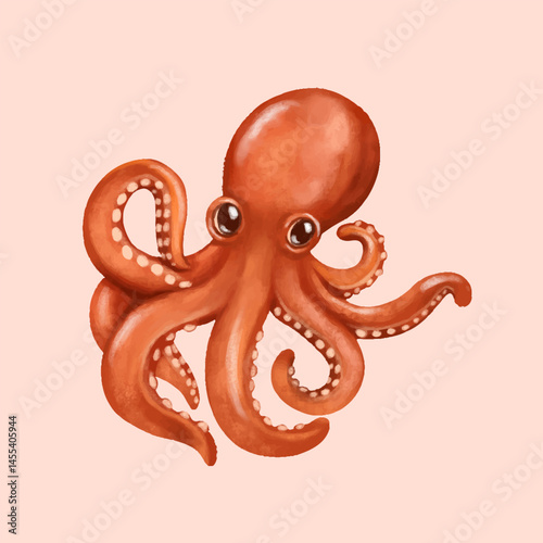 Watercolor octopus Illustration set of Cute Sea Animals collection