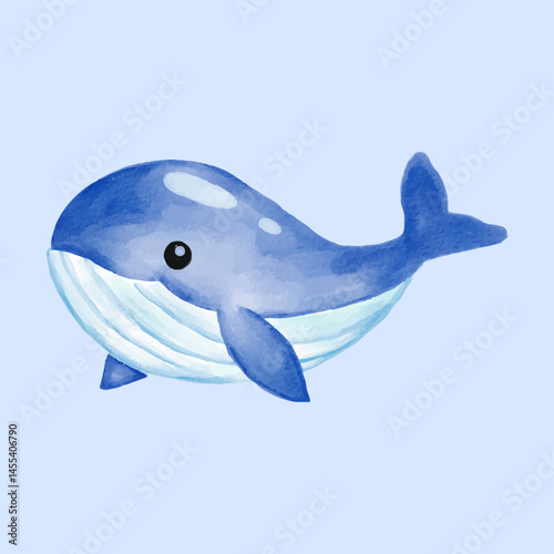 Watercolor whale Illustration set of Cute Sea Animals collection