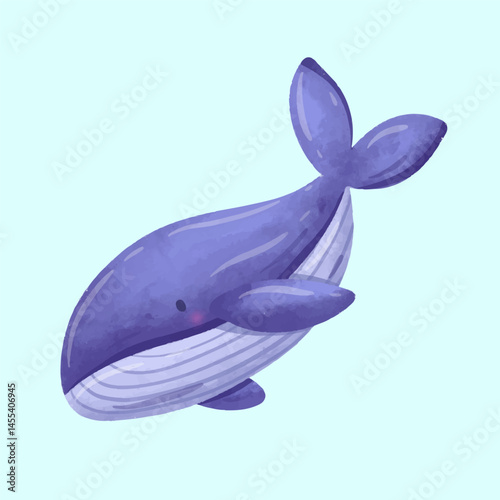 Watercolor whale Illustration set of Cute Sea Animals collection