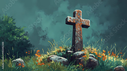 stone cross tombstone