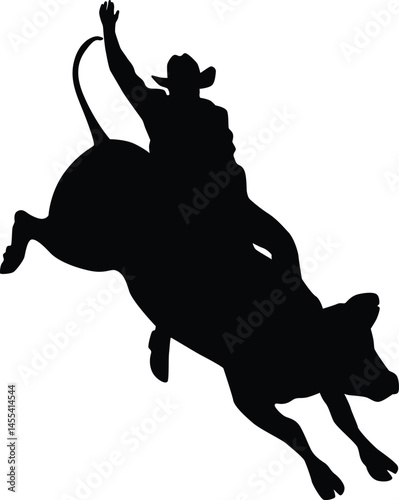 Bull riding silhouette illustration