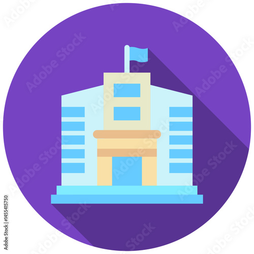 Consulate Office mini illustration rounded flat color icon, use for trade wars, economy, business, finance, economic competition, UI, UX kit, app and web development, digital or print.