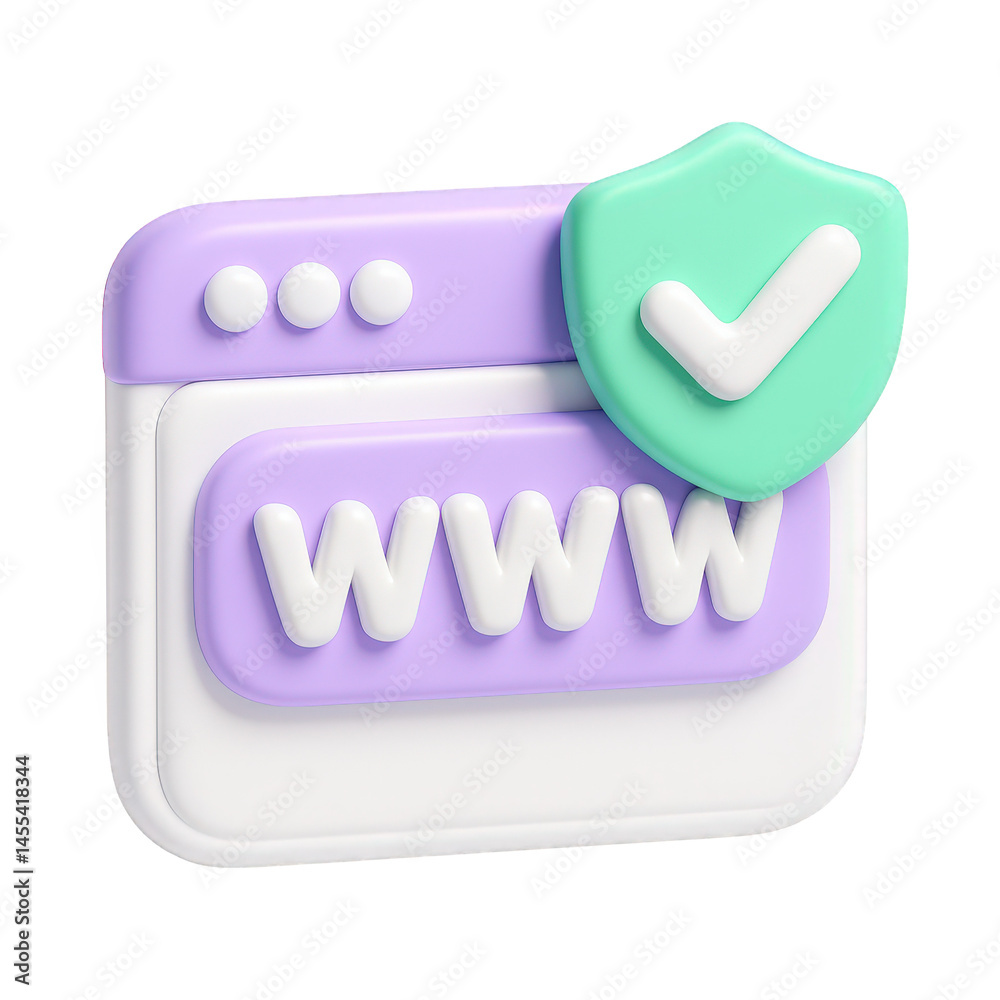 Secure browser window illustration a clean 3D render featuring a green shield with a checkmark for online safety. Secure browser window illustration a clean 3D render featuring a green shield with a checkmark for online safety.