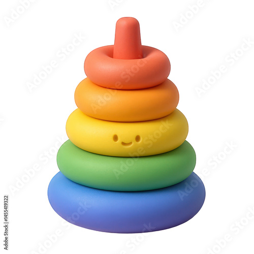 Delightful soft ring stacker for babies featuring vibrant rainbow colors and a smiling yellow ring.