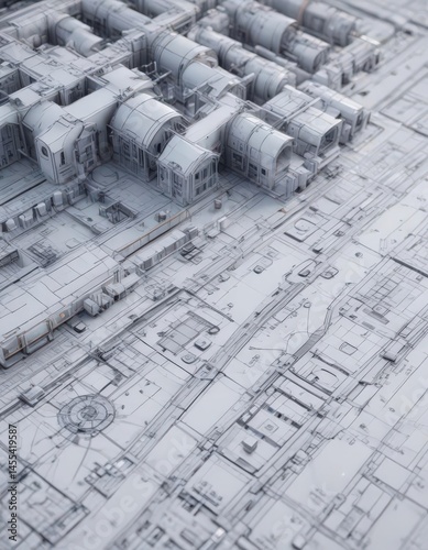 Architectural blueprint overlay on a photo  Tech, engineering, construction concept , vector, blueprint overlay