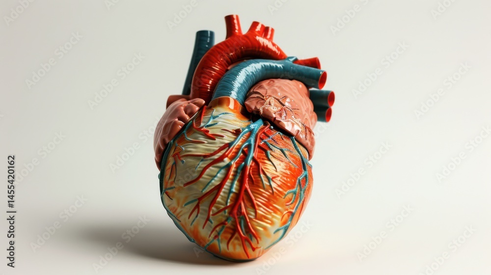 Naklejka premium Anatomical Heart Model with Detailed Vascular Structure and Color