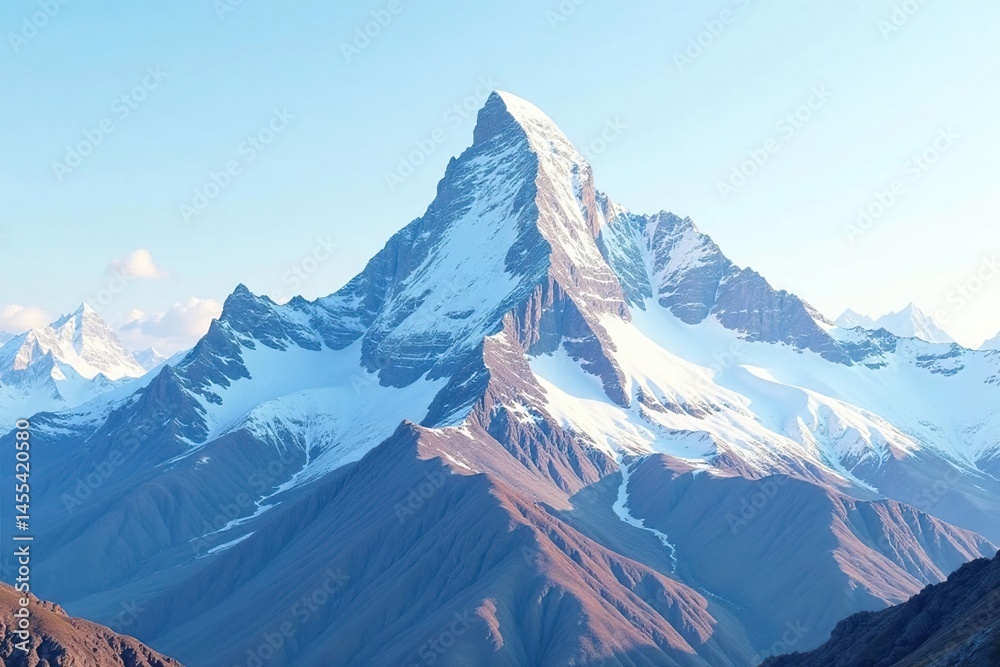 Fototapeta premium Snow-covered mountain peak, pristine white, sharp detail, view, texture