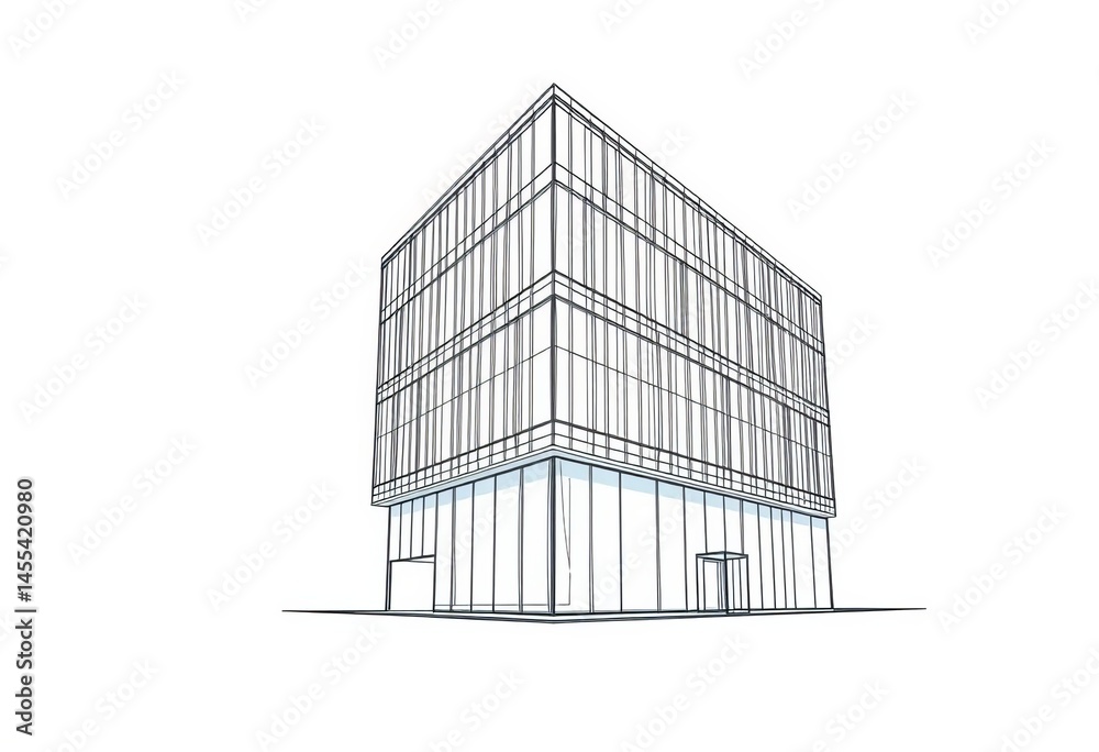 Modern corner building architectural sketch, clean lines, gray background, abstract, architecture Modern corner building architectural sketch, clean lines, gray background, abstract, architecture