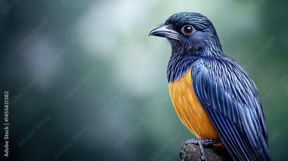 Fototapeta premium Close-up profile view of a small, colorful bird.