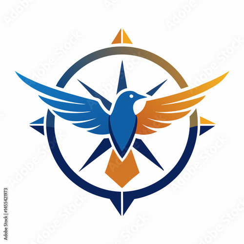 logo for travel service a bird with a compass