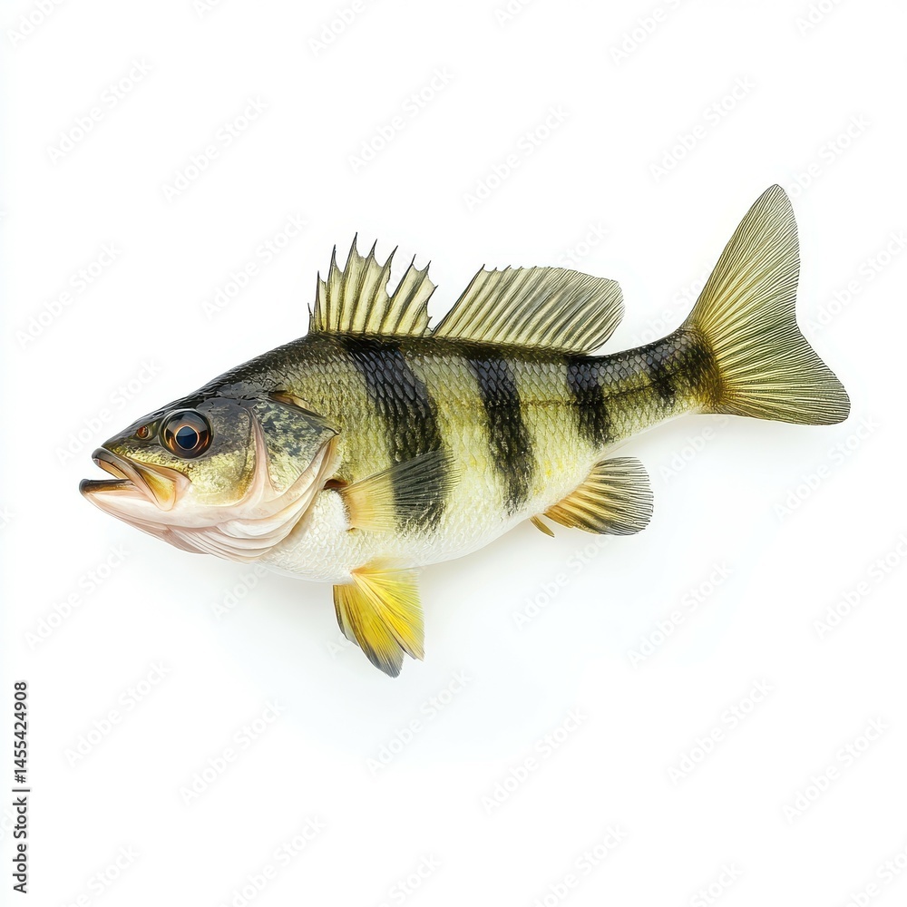 Isolated Yellow Perch Fish with Detailed Scales on a Clean White Background Isolated Yellow Perch Fish with Detailed Scales on a Clean White Background
