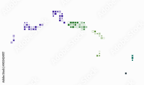 Turks and Caicos Islands, shape of the country built of colored cells. Digital style map of the Turks and Caicos Islands on a white background. Small size square blocks. Abstract vector illustration.