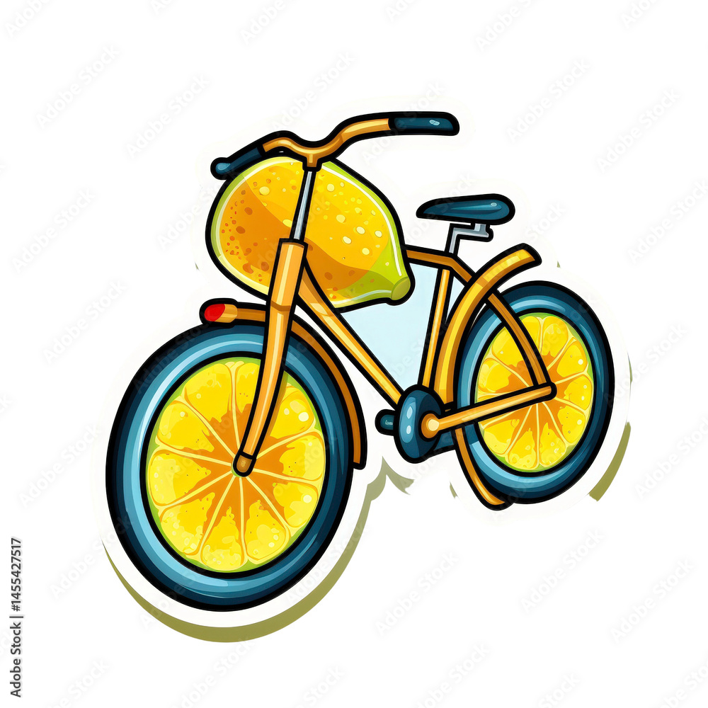 Fototapeta premium Vibrant and Fun Bicycle Design with Lemon and Lime Elements, Perfect for Summer Themes, Fruit Illustrations, and Youthful Vibe on Stock Photo Websites