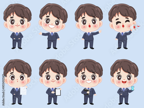 Set of businessman character at office work. people character.