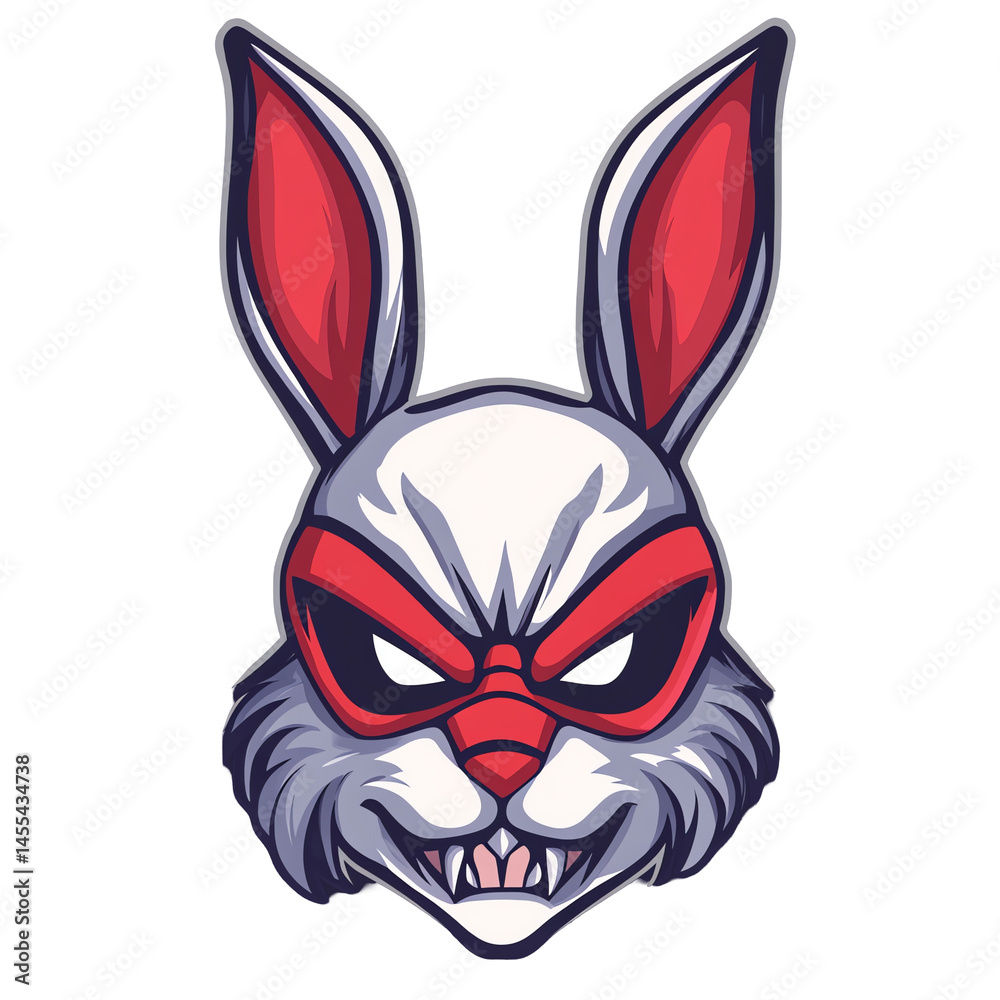 Obraz premium Fierce white rabbit mascot with red accents on transparent background for gaming and esports