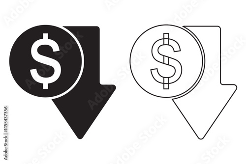 Cost reduction, Cost rising. Cost increase. Price reduced, discount icon. Financial concept. Sign up and down price. Costs cutting and efficiency concept vector design and illustration.