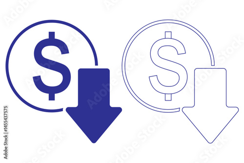 Cost reduction icon vector. dollar decrease sign. profit decrease symbol. cost saving sign. Vector illustration.