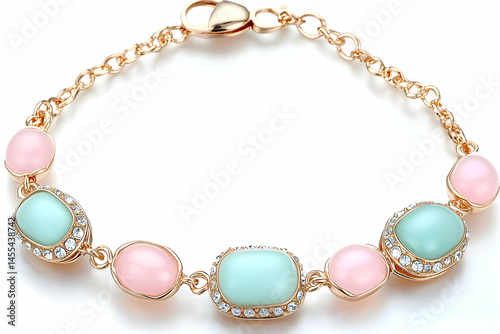 Wallpaper Mural Elegant rose gold bracelet adorned with pastel pink and mint green gemstones. Perfect for adding a touch of sophistication to any outfit. Torontodigital.ca