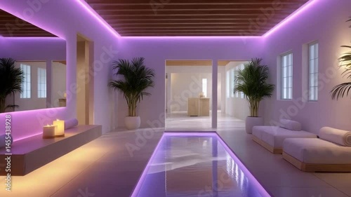 A contemporary hotel room interior showcases a comfortable living space with modern furniture and stylish decor