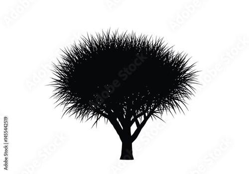 Grass tree silhouette. This image shows a black silhouette of a tree with grass-like foliage, also known as a bush or spiky plant. Vector clipart illustration design.