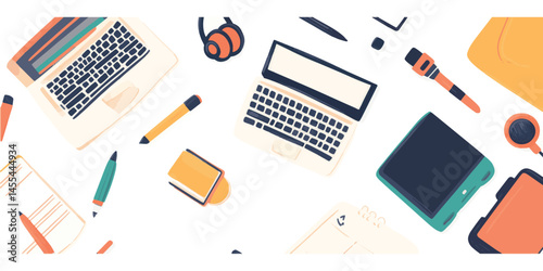 vector set of work desk busines man