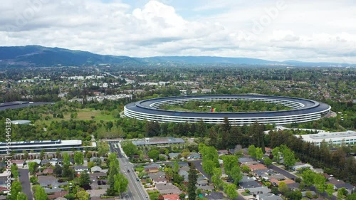 Aerial drone shot view of Cupertino San Jose Bay Area residential suburb town 15