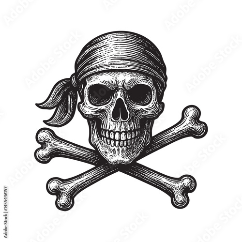 pirate skull crossed bone engraving woodcut illustration