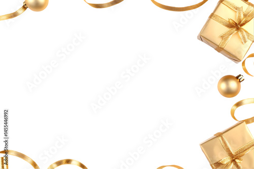 Isolated Gold Gifts and Ornaments on Transparent Black Background