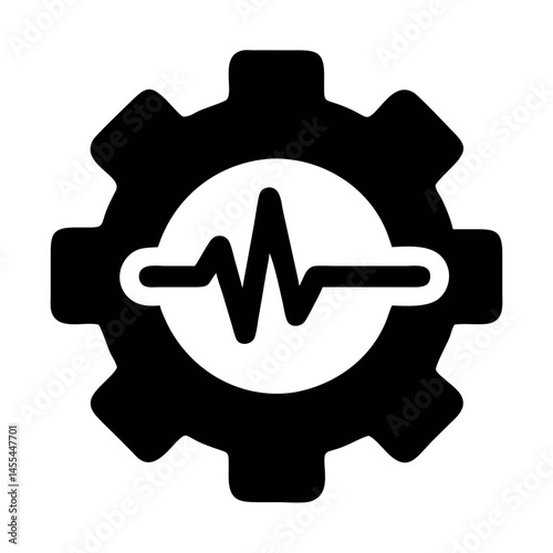 Gear with Heartbeat Line Icon – Black Vector Symbol Combining Technology and Health Concepts for Medical Engineering, Monitoring Systems, or Tech Diagnostics