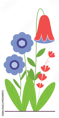 Blue and Red Flowers Illustration 