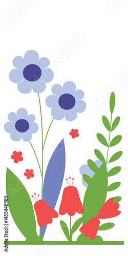 Blue and Red Flowers Illustration 