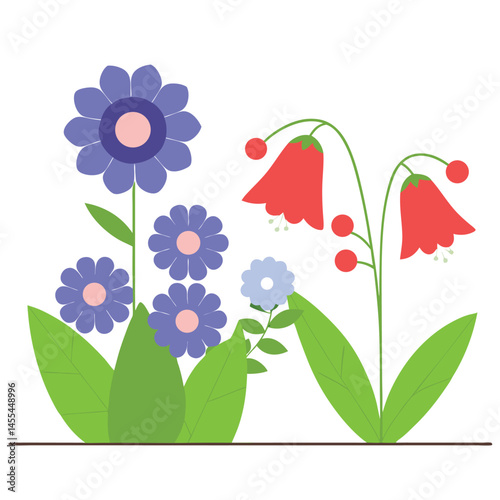 Blue and Red Flowers Illustration 