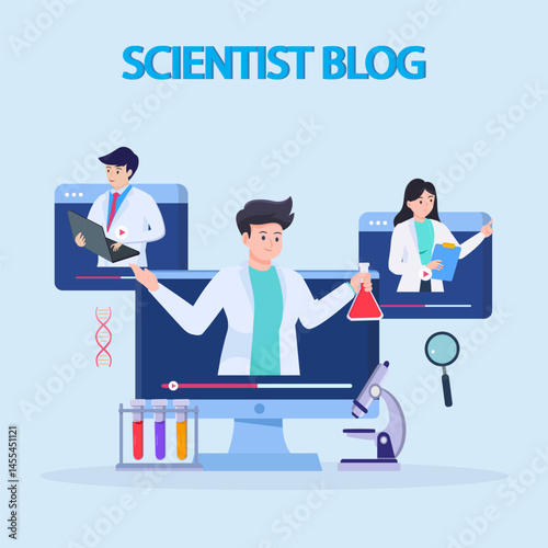 Science video blog illustration vector concept.