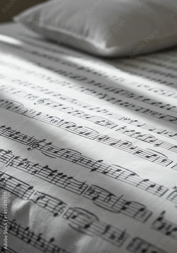 Fototapeta premium Music Note Sheet on Bed with Pillow