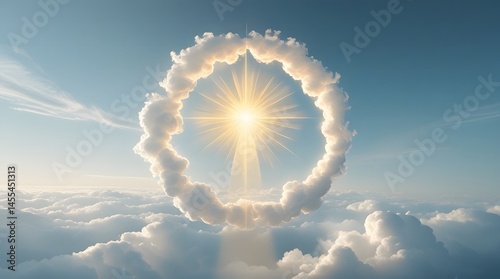 Glowing Sun at Cloud Center Surrounded by Wispy Blue Sky