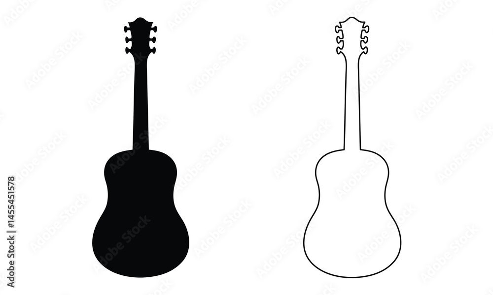 Fototapeta premium Acoustic guitar black silhouette vector, Music instrument icon, Acoustic guitar flat vector illustration
