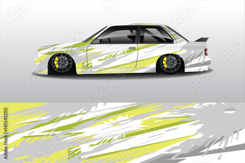 Stylish modified car with dynamic paint design on display