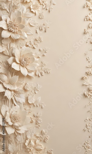 Delicate cream backdrop with embossed floral pattern, elegant design, floral design, design, floral